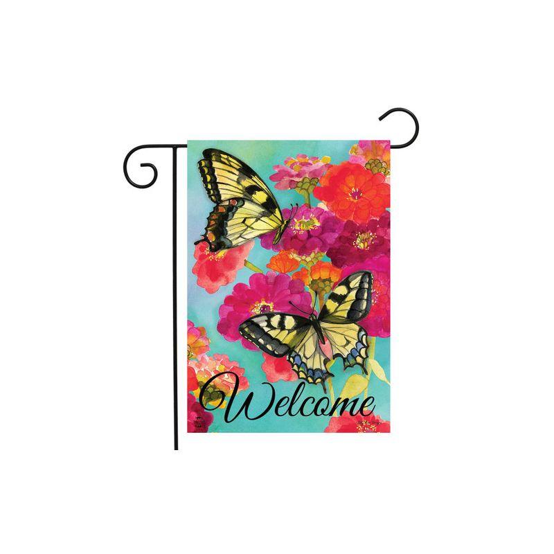 Colorful Butterfly and Floral Outdoor Welcome Flag