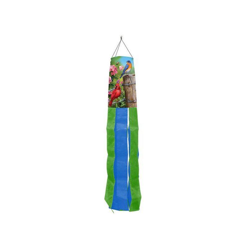 Spring Fence Post Birds Windsock with Green and Blue Stripes