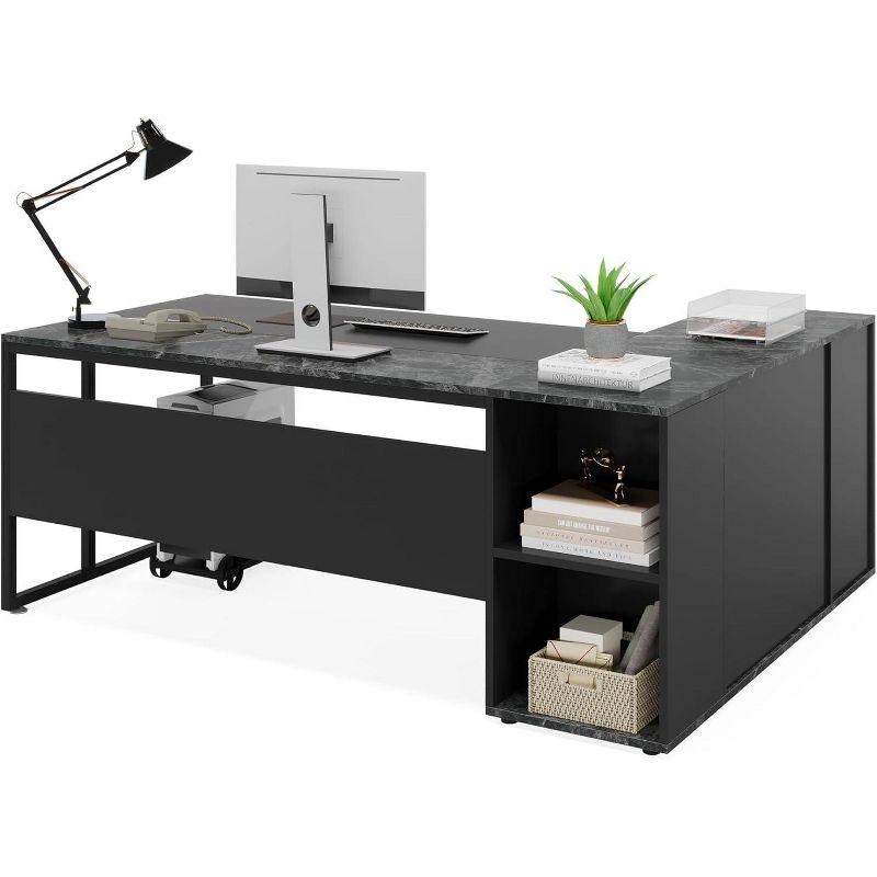 Tribesigns 70.86-inch Executive Desk, L-Shaped Office Desk with Storage Cabinet, Business Furniture Desk Workstation for Home Office, Black