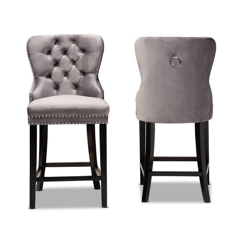 2pc Howell Modern Velvet Upholstered Wood Counter Height Barstool Set - Baxton Studio