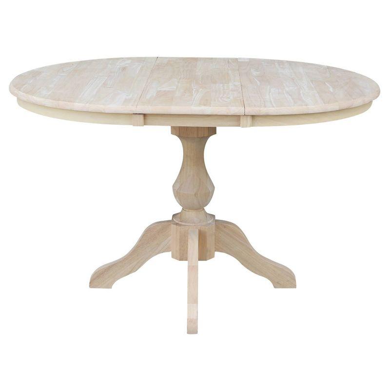 36" Kent Round Top Pedestal Dining Table with 12" Leaf Unfinished - International Concepts: Solid Wood, Expandable