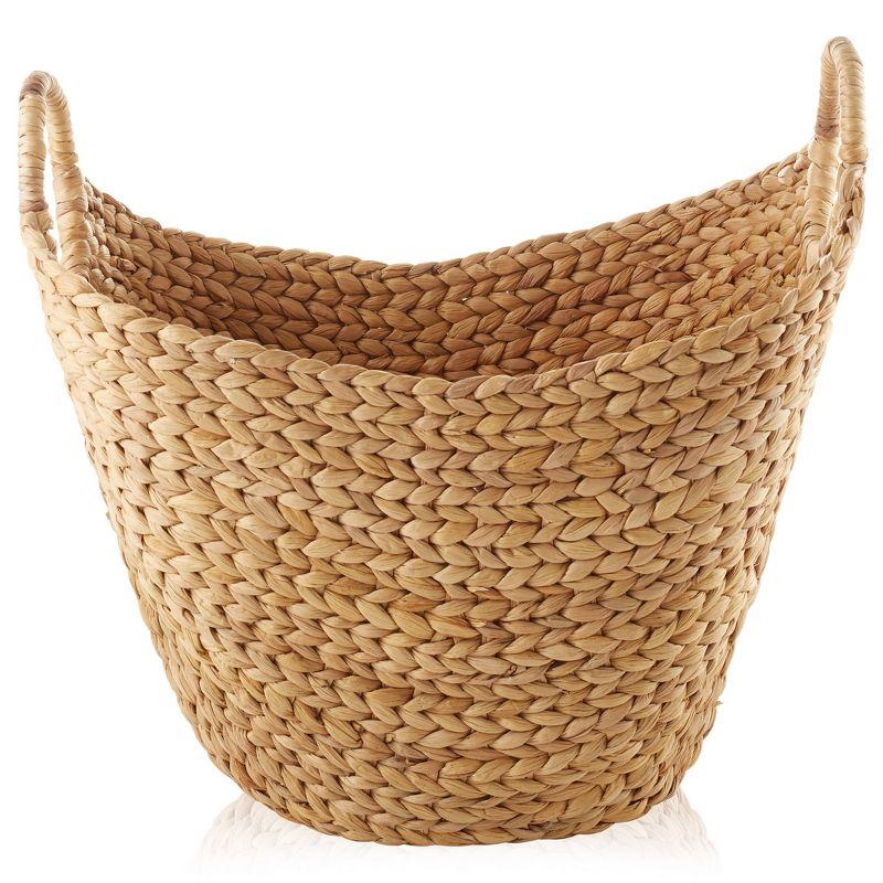 Casafield Large Boat Basket with Handles - Espresso, Water Hyacinth Woven Storage Tote for Blankets, Laundry, Bathroom, Bedroom, Living Room