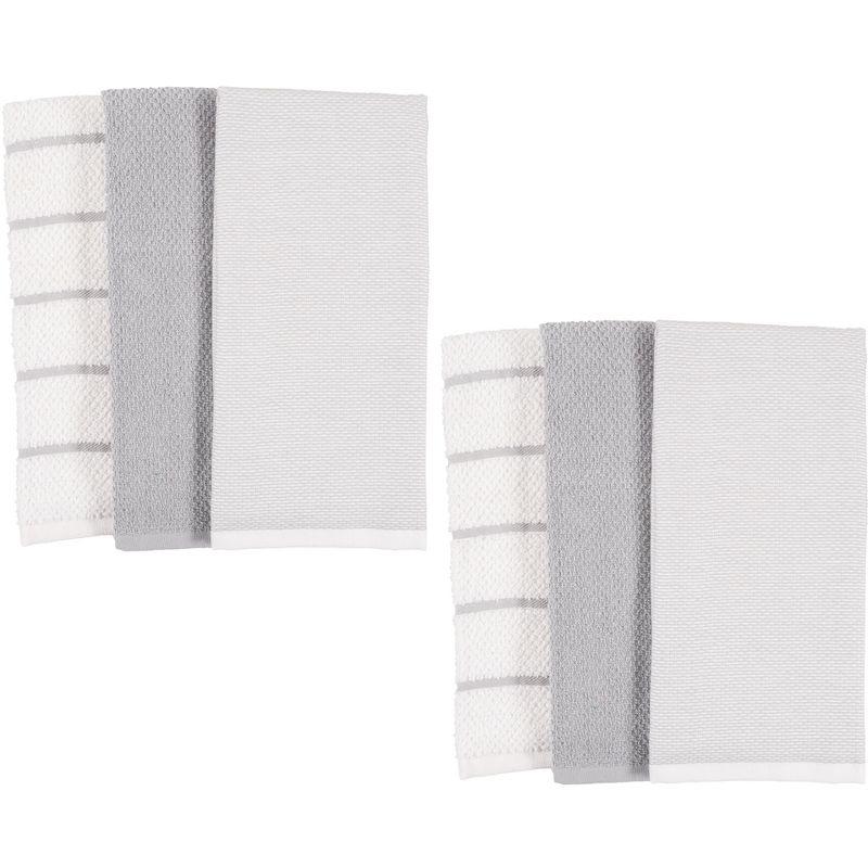 Gray and White Cotton Terry Kitchen Towel Set, 6 Pieces