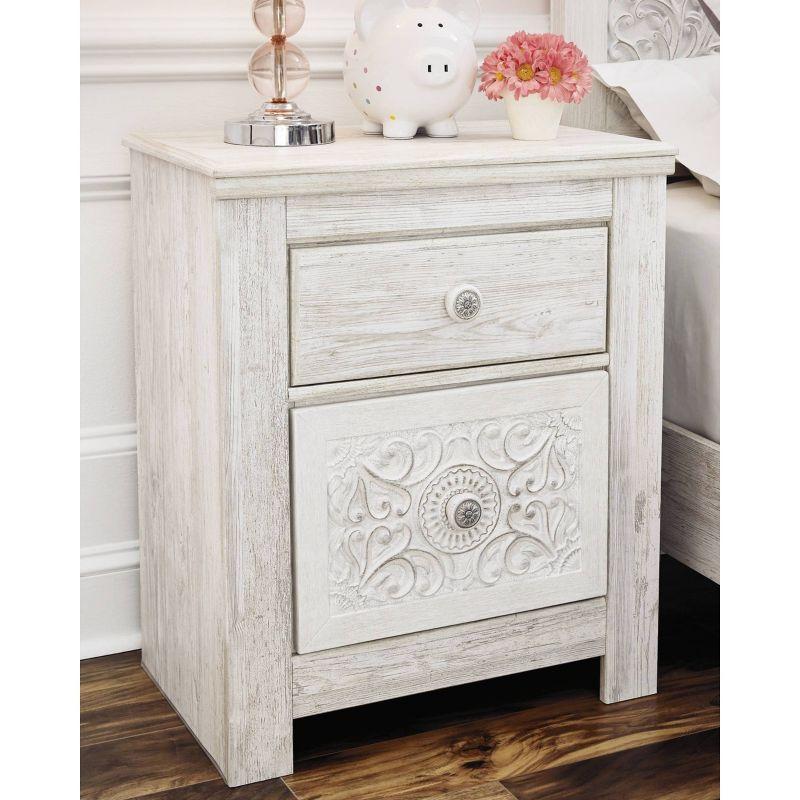 Paxberry Two Drawer Nightstand White Wash - Signature Design by Ashley: Traditional Style, USB Port, Storage Function