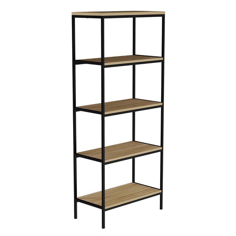 Industrial Black Steel and Wood 5-Tier Bookshelf