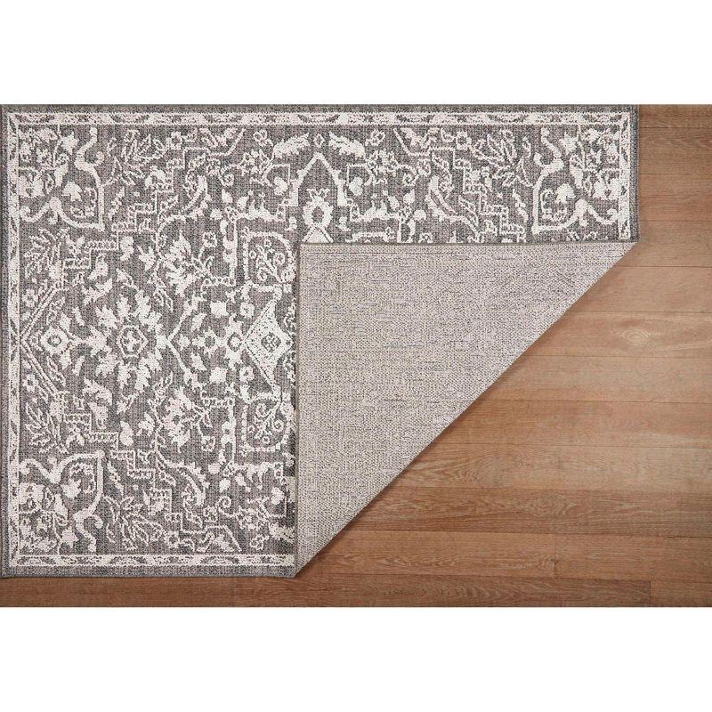 Gray and Beige Rectangular Synthetic Indoor/Outdoor Area Rug