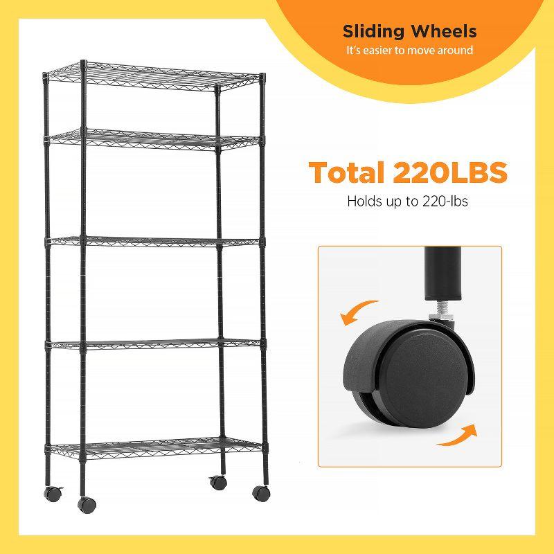 FDW 5 Tier Wire Rack With Casters Unit Heavy Duty Storage Rack Metal Rack Garage Organizer Wire Rack