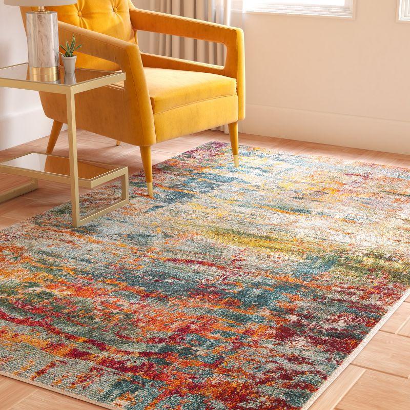 Vibrant Teal & Orange Hand-Knotted 4' x 5'7" Synthetic Area Rug