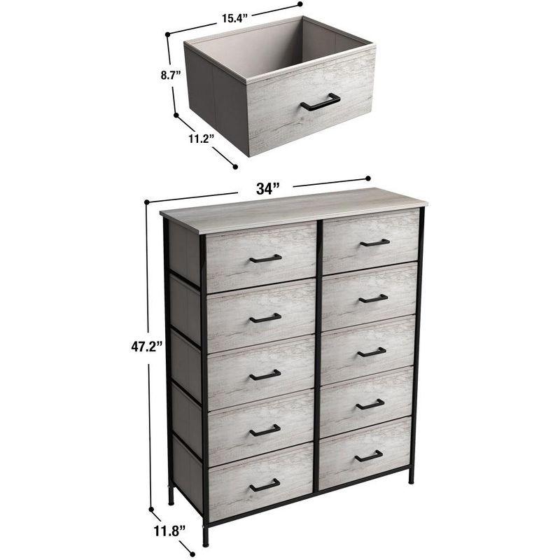 Sorbus Greige 10-Drawer Dresser with Faux Wood Bins & Steel Frame