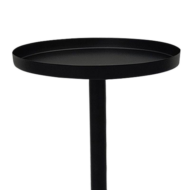 The Urban Port 12" Side End Table Vintage Sleek Pillar Base Round Tray Top Matte Black