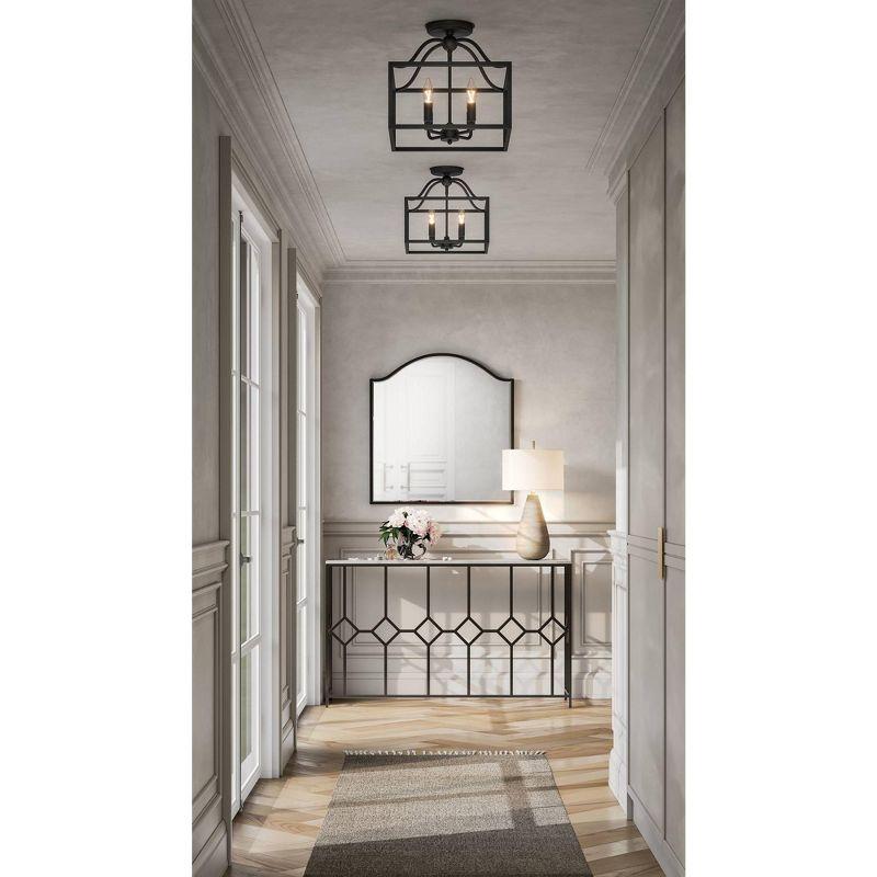 Noble Park Arch Top Square Vanity Decorative Wall Mirror Modern Industrial Beveled Matte Black Frame 31 1/2" Wide for Bathroom Bedroom Living Room