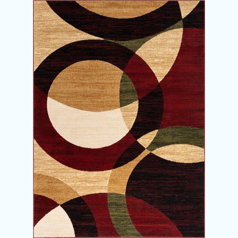 Modern Geometric Red Synthetic 5' x 7' Easy-Care Area Rug