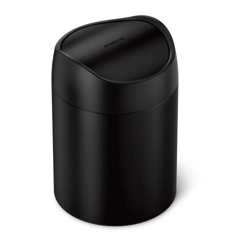 simplehuman 1.5L Countertop Bathroom Trash Can, Matte Black Stainless Steel