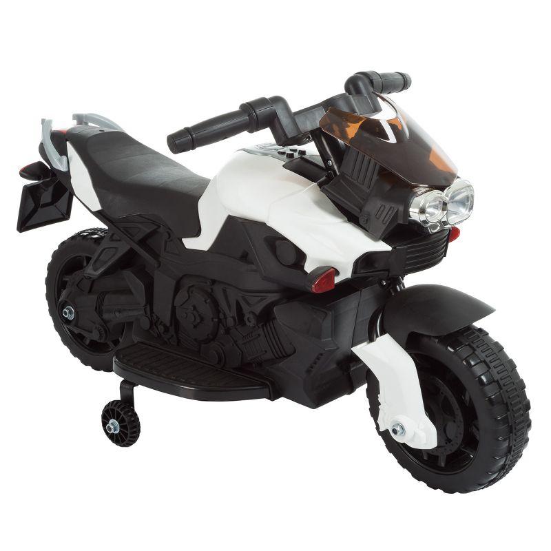 White and Black 6-Volt Kids Electric Motorcycle with Training Wheels