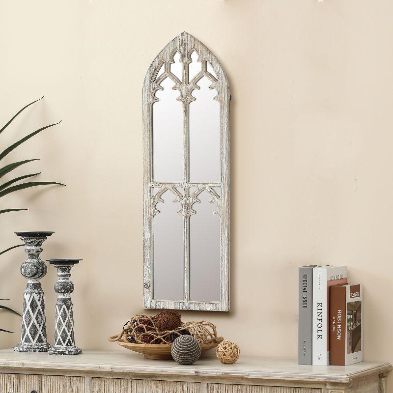 LuxenHome Distressed White Wood Cathedral Framed Wall Mirror