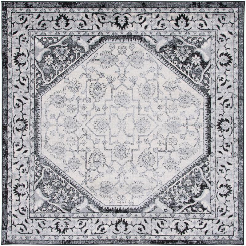 Brentwood Square Black/Ivory Hand-Knotted Synthetic Area Rug