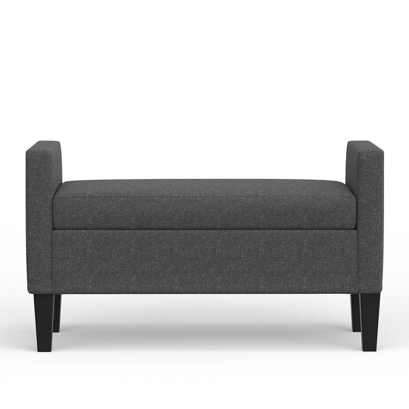 Modern Dark Gray Upholstered Storage Bench with Solid Wood Legs