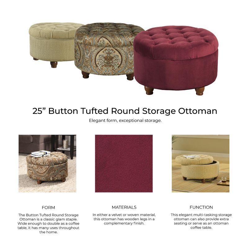 Large Round Button Tufted Storage Ottoman - HomePop