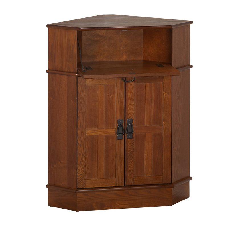 Oak Brown Mission Corner Cabinet with Adjustable Shelving