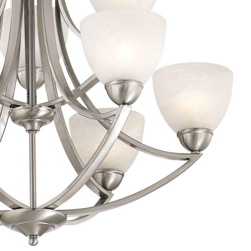 Possini Euro Design Milbury Satin Nickel Chandelier 30" Wide Industrial Tiered White Glass Shade 9-Light Fixture for Dining Room House Kitchen Island