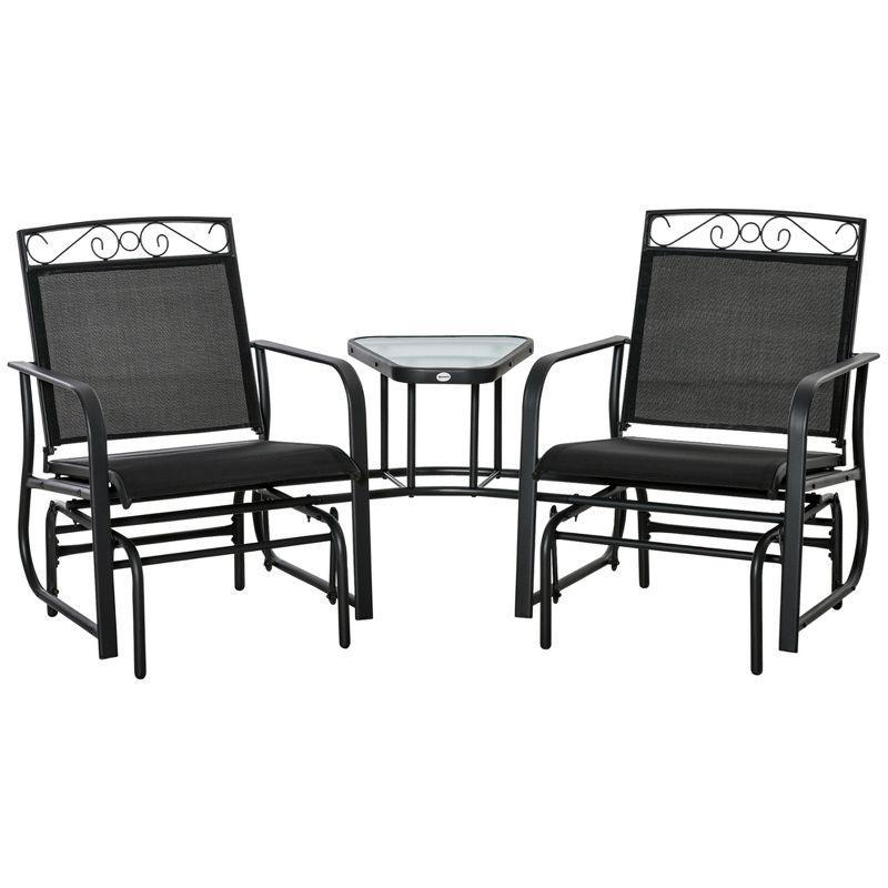 Black Steel 2-Person Outdoor Glider Chairs with Coffee Table