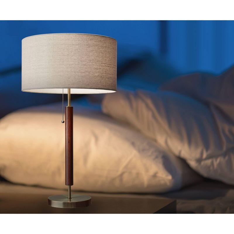 Hamilton 26.25'' White Linen Shade Table Lamp with Walnut Wood Body