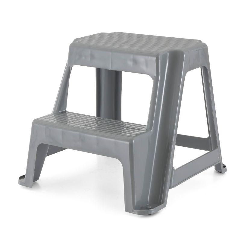 Gracious Living Plastic 2-Step Stool, Portable Step Stool for Home or Work, 16 Inches Tall, Gray