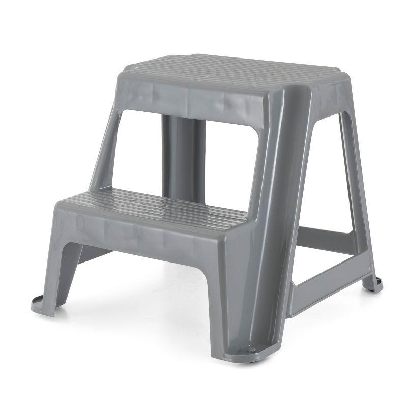 Compact 19" Gray Plastic 2-Step Stool with Non-Slip Surface