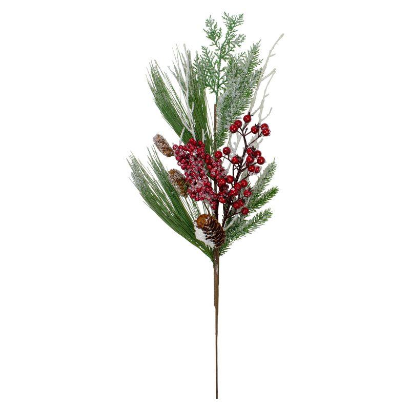 Festive Tabletop Christmas Spray with Red Berries and Pine Cones