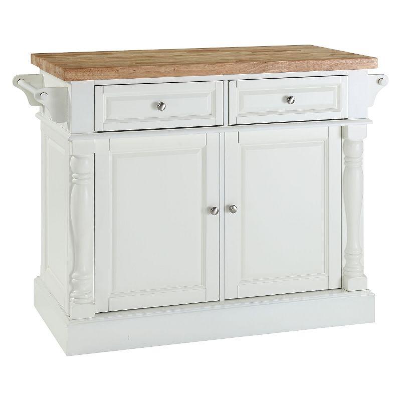 Elegant White Butcher Block Top Kitchen Island with Storage