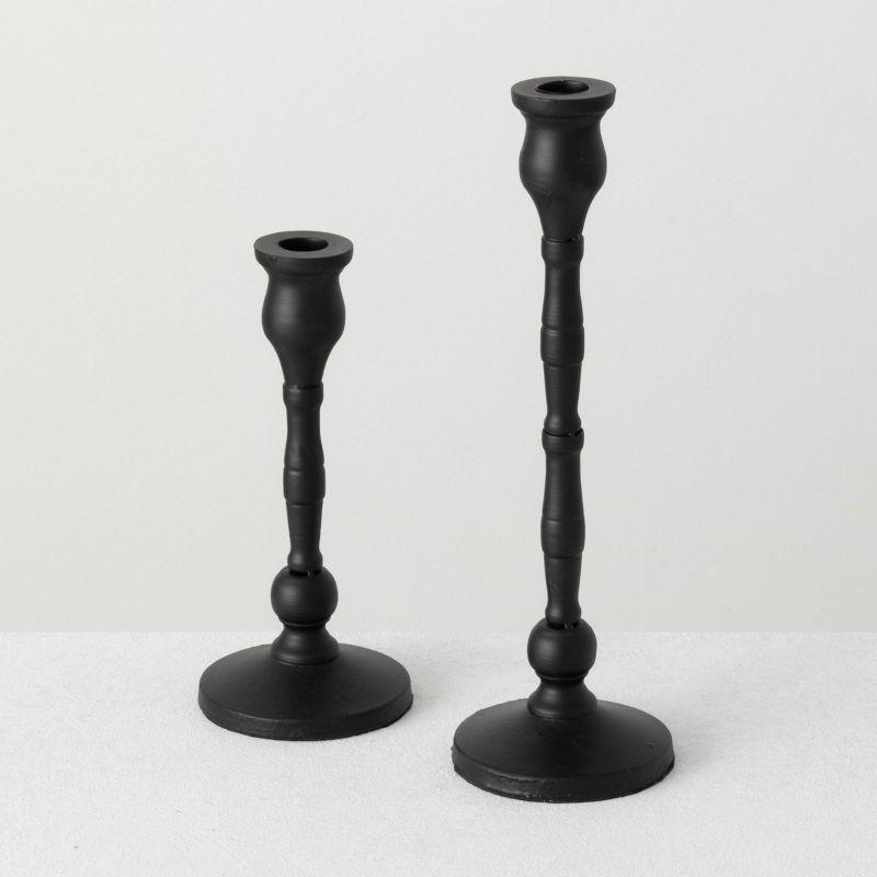 Elegant Curved Black Iron Taper Candlestick Holder Set