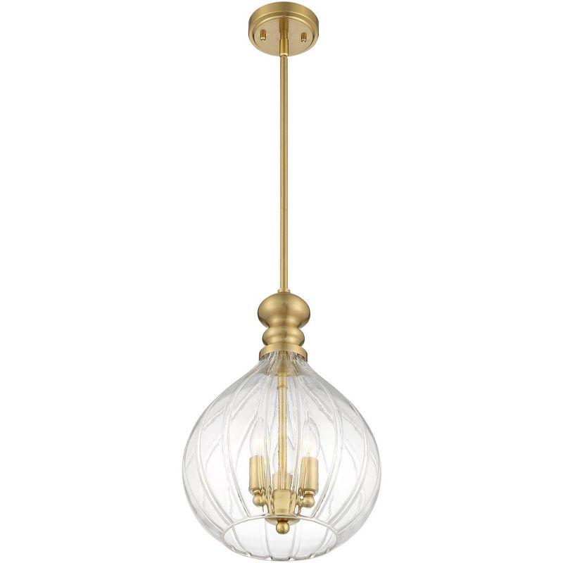 Possini Euro Design Houten Soft Gold Mini Pendant Chandelier 11 1/2" Wide Modern Fluted Clear Glass 3-Light Fixture for Dining Room Kitchen Island