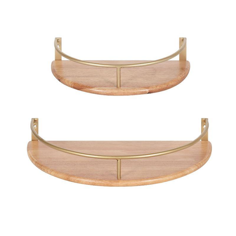 Kate and Laurel Camryn Half Circle Wood Floating Shelf, 2 Piece, Natural and Gold