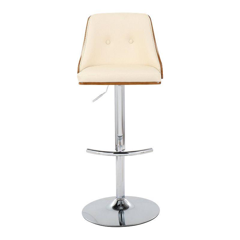 Set of 2 Gianna Adjustable Barstools: Chrome/Walnut/Cream, Swivel, Faux Leather - LumiSource