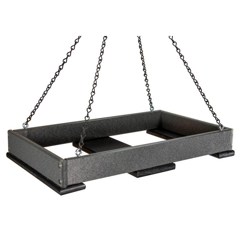 JCs Wildlife Poly Lumber Hanging Tray Platform Bird Feeder with Removable Seed Tray - Backyard Open Platform Cardinal Feeder (Gray, Large)