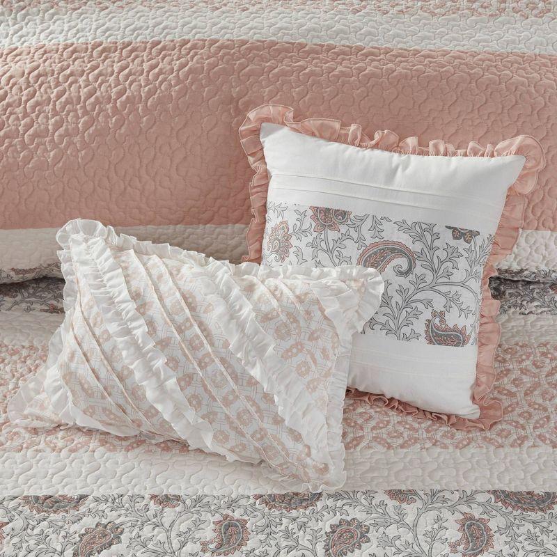 Blush Full Cotton Reversible Quilt Set with Decorative Pillows