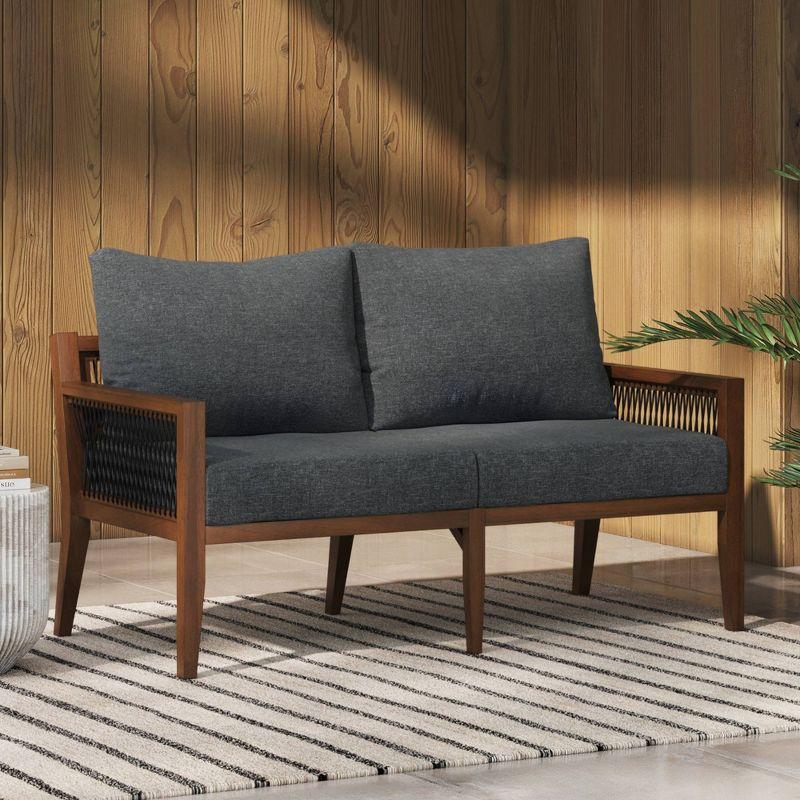 Nathan James Freya Bohemian Wood Outdoor Patio Loveseat Dark Gray