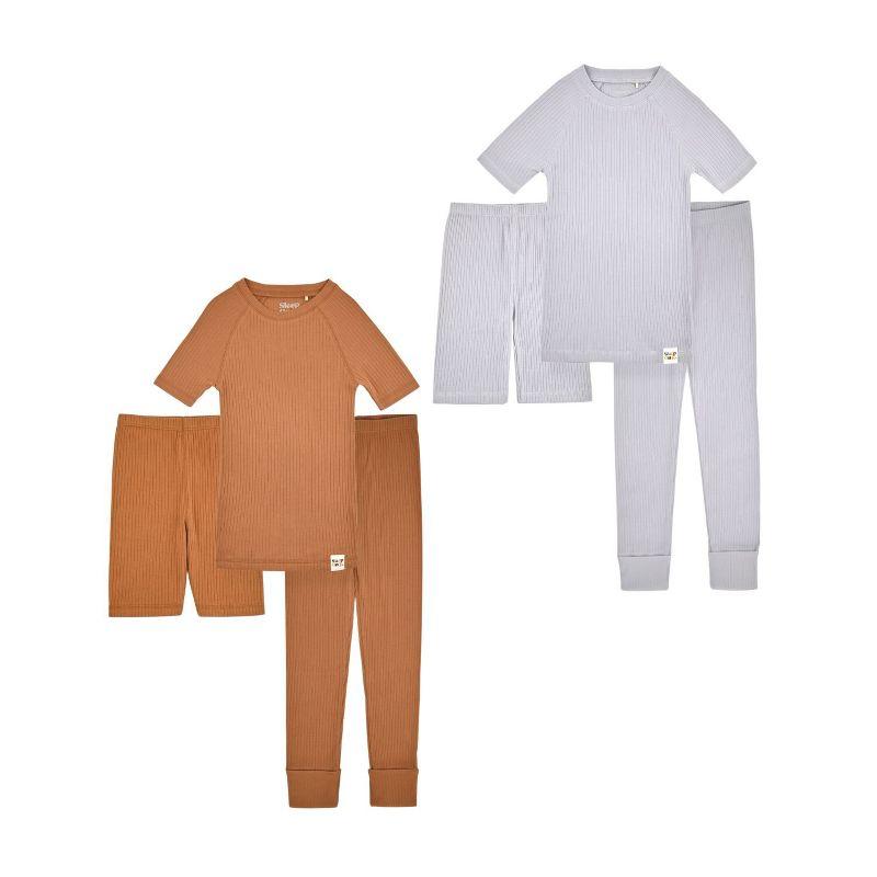 Sleep On It 100% Organic Cotton Rib Knit Snug-Fit 6-Piece Pajama Sets for Boys & Girls, Brown & Grey, Size 4T