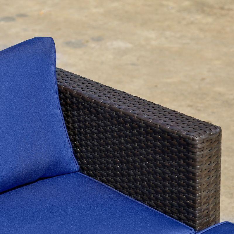 5-Person Coffee and Blue PE Rattan Outdoor Sofa Set