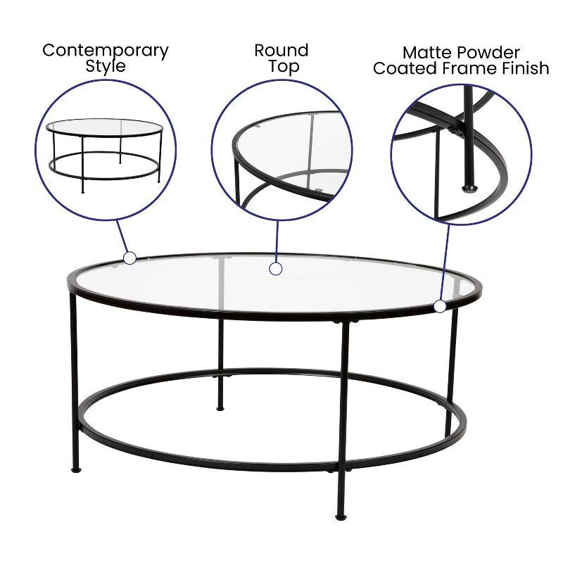 Flash Furniture Astoria Collection Round Coffee Table - Modern Clear Glass Coffee Table with Matte Black Frame