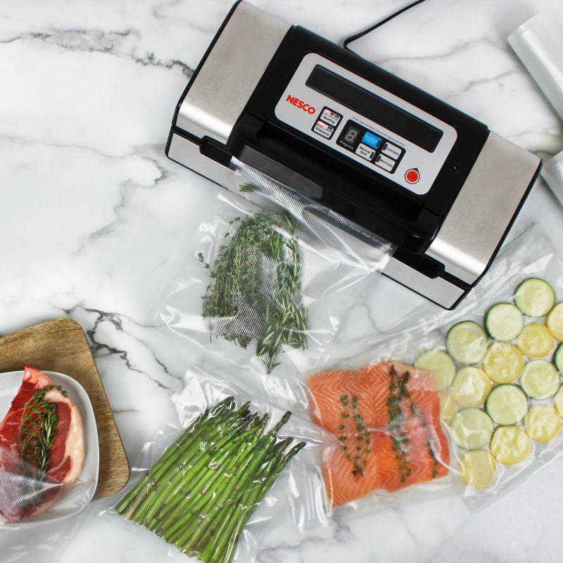 NESCO Deluxe Vacuum Sealer: Silver, Plastic, 1-Year Warranty, 15.75" Depth, 8" Width, 4.5" Height, 6.05 lbs, No Battery