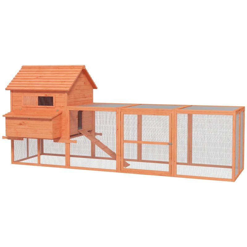 PawHut 145" Chicken Coop Large Chicken House Rabbit Hutch Wooden Poultry Cage Pen Garden & Backyard with Run & Inner Hen House Space