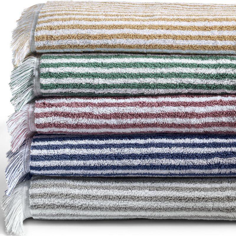 Navy and White Cotton Striped 6-Piece Bath Towel Set