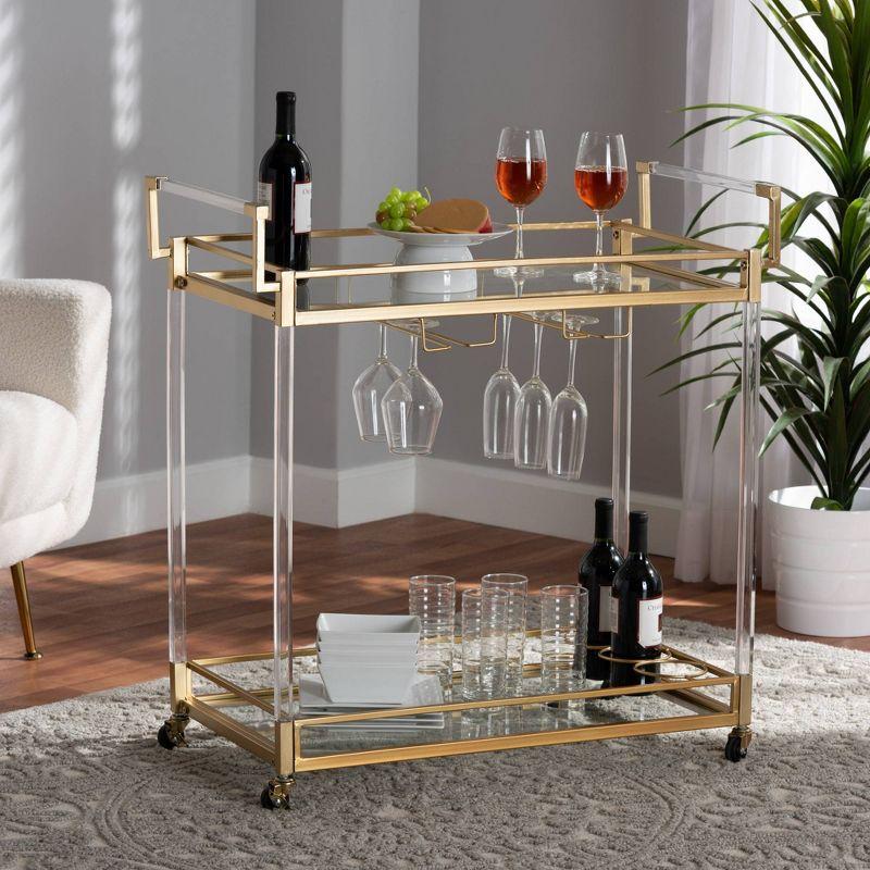 Savannah Gold Metal and Glass Wine Cart with Storage