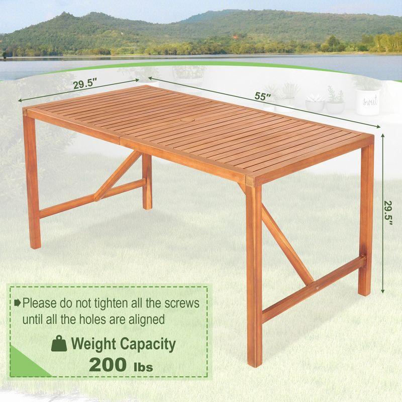 Tangkula Rectangular Acacia Wood Dining Table 4-6 Person Patio 2" Umbrella Hole Natural