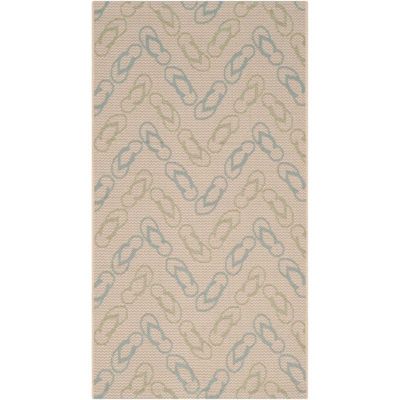 Beige & Aqua Easy-Care Synthetic Indoor/Outdoor Area Rug - 2'7" x 5'