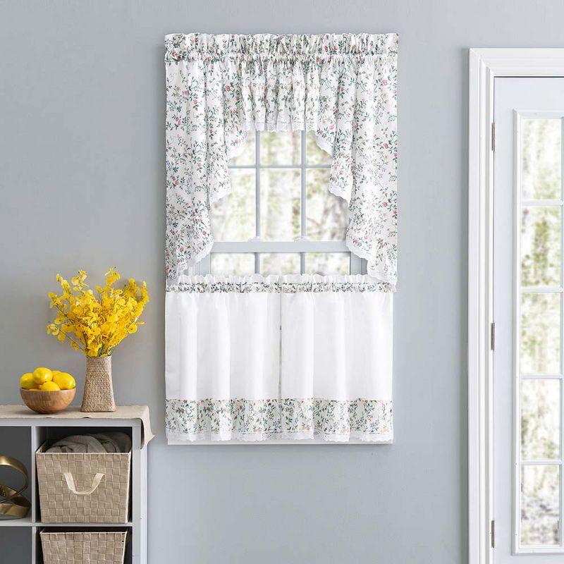 Ellis Country Floral Small Scale 1.5" Rod Pocket Floral Pattern with Ruffle Lace Edge Swag 58"x36" Multicolor