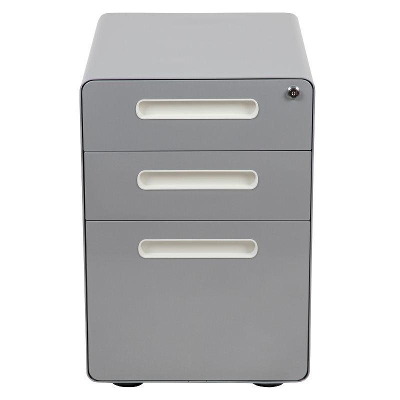 Flash Furniture Ergonomic 3-Drawer Mobile Locking Filing Cabinet with Anti-Tilt Mechanism and Hanging Drawer for Legal & Letter Files, Gray