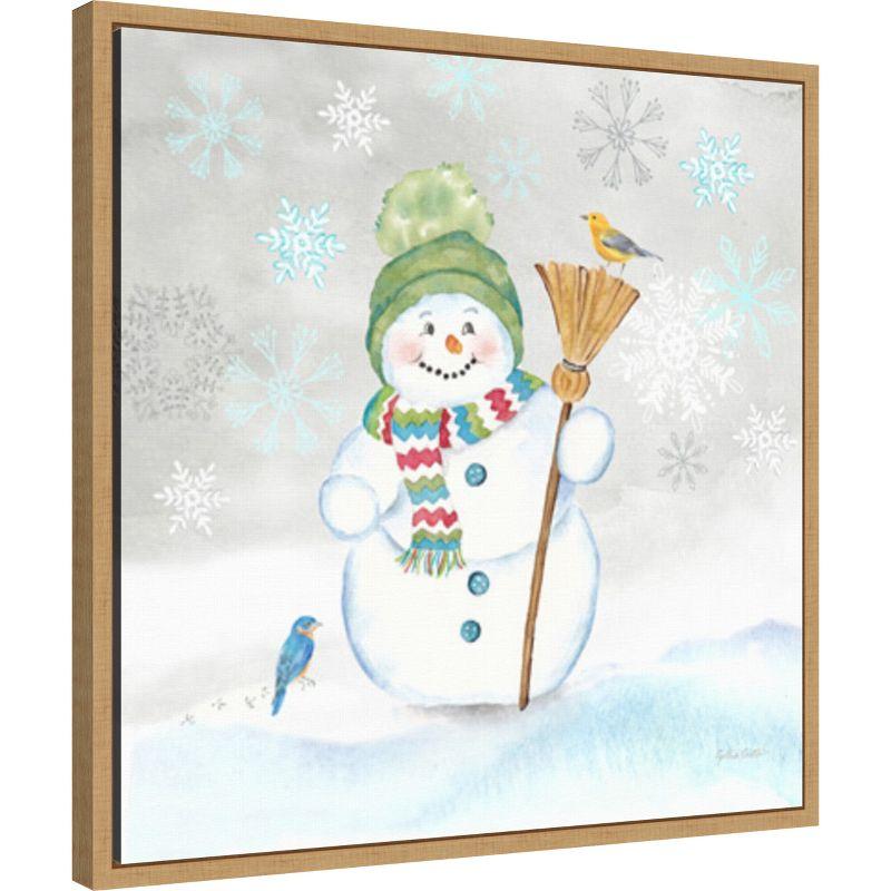 Amanti Art Let it Snow Blue Snowman IV by Cynthia Coulter Canvas Wall Art Print Framed 22 x 22-in.