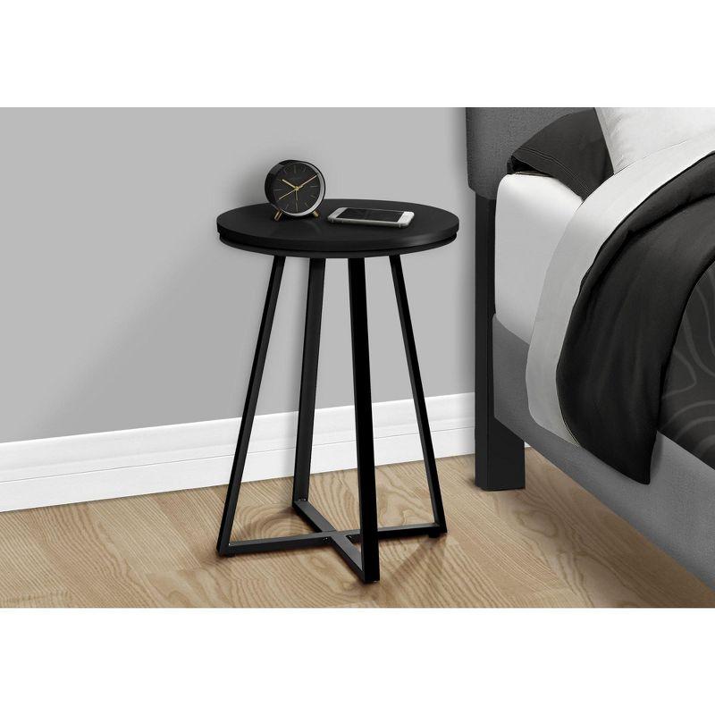 17 Stories Accent Table, Side, Round, End, Nightstand, Lamp, Living Room, Bedroom, Laminate, Black Metal, Contemporary, Modern